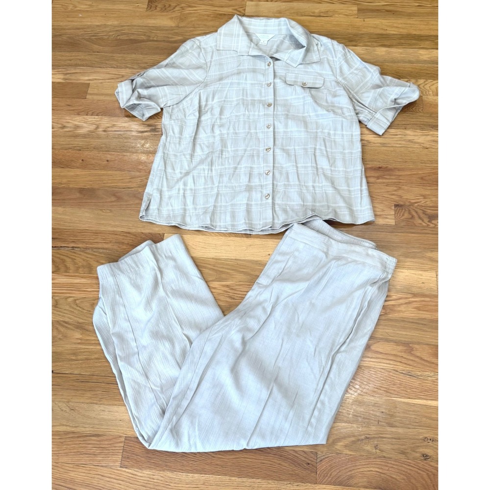 CJ Banks Christopher & Banks Beige 2 Piece Pant Set Plus Size 14W X Tan Textured